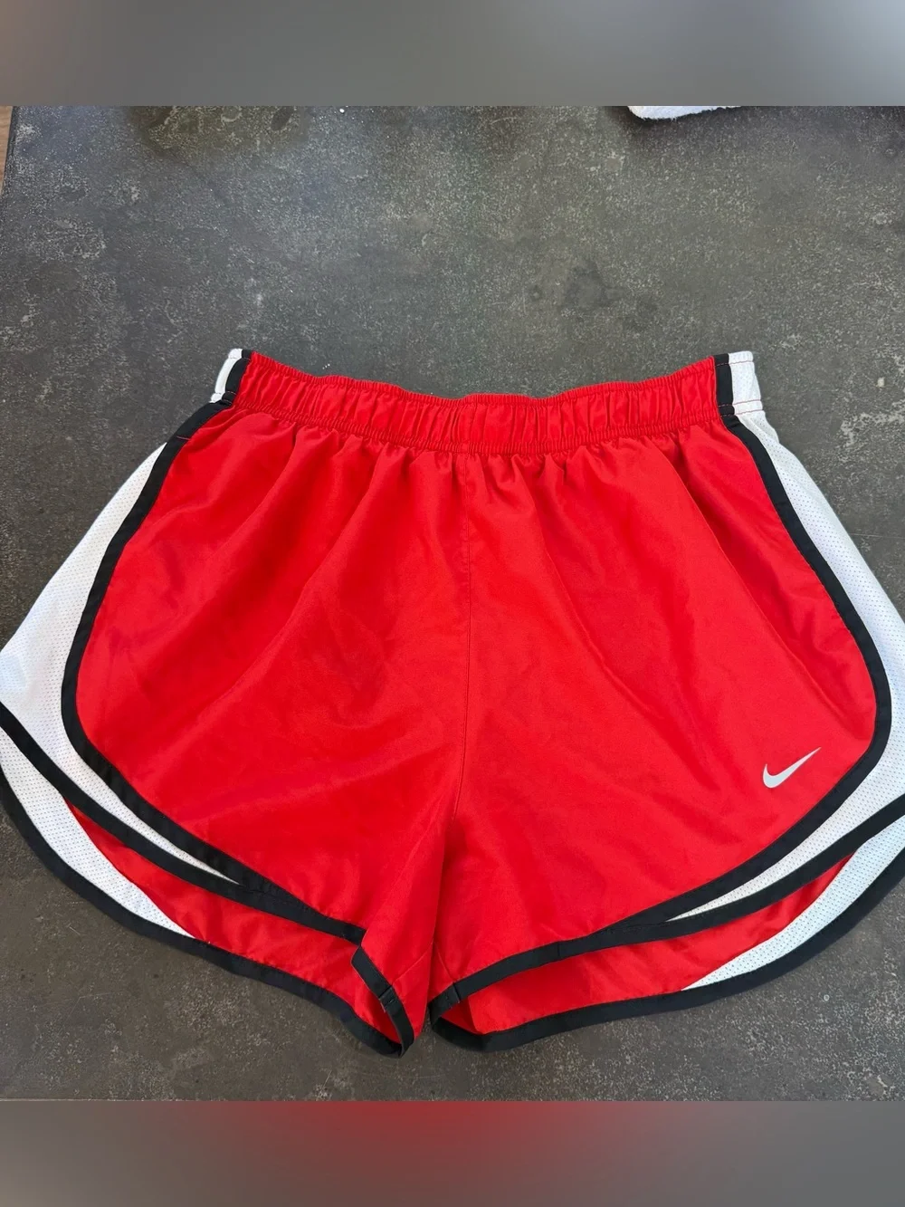 NIKE Red Dri Fit Women's Shorts with White & Black Trim Sz Large 3” Inseam
